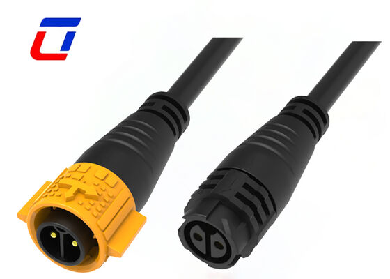 IP67 waterdichte stroomkabelconnector M19 2-pins gele gegoten push-lock connectoren