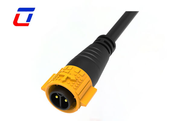 IP67 waterdichte stroomkabelconnector M19 2-pins gele gegoten push-lock connectoren