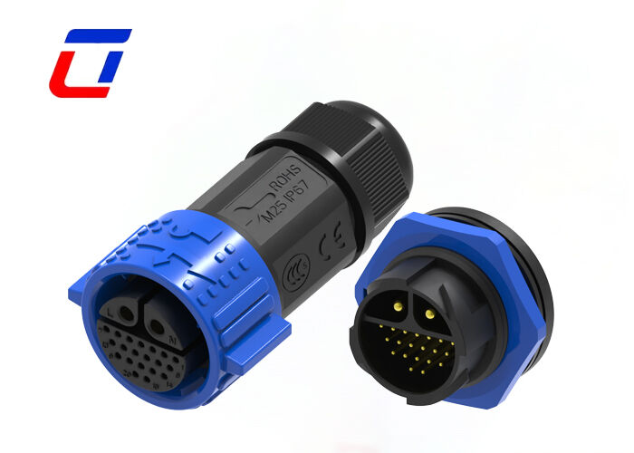 PA66 2+20-pins M25-voedingssignaalconnector Fabrikant van waterdichte LED-connectoren voor buiten